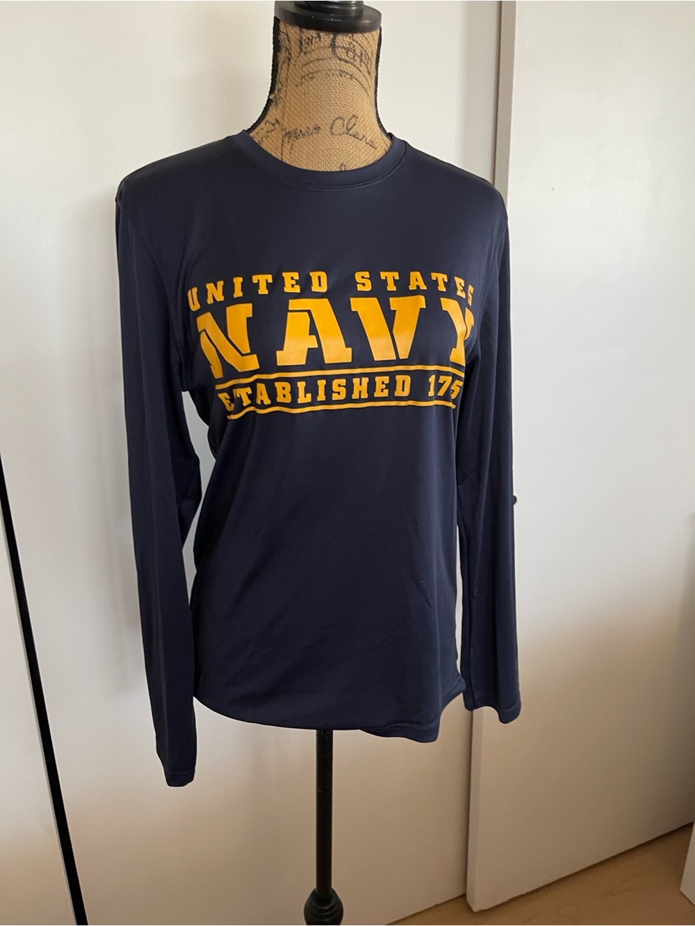 Champion Navy Long-Sleeve Tee with Gold 'NAVY' Graphic